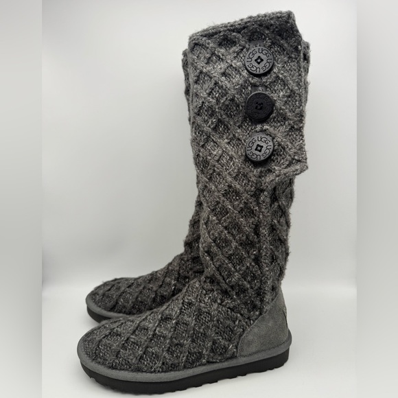 UGG Australia Lattice Cardy Women's Size 7 Gray Knit Winter Tall Boots 1016557 - Picture 1 of 7